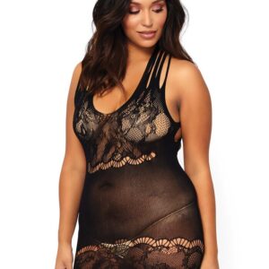 Mini Abito Sexy Floral Lace Plus Nero